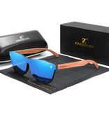 Kingseven Lunettes de soleil de luxe avec monture en bois - UV400 et filtre polarisant pour femme - Bleu