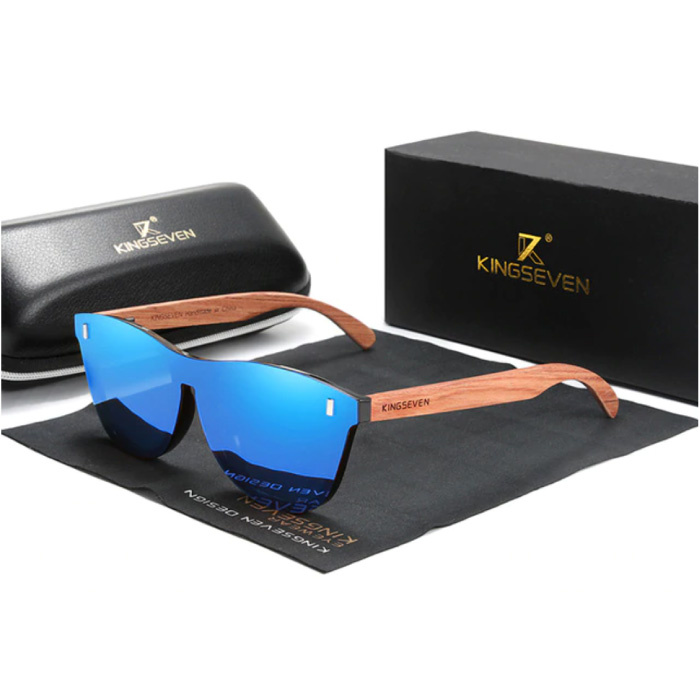 Gafas de sol de lujo con marco de madera - UV400 y filtro polarizador para mujer - Azul