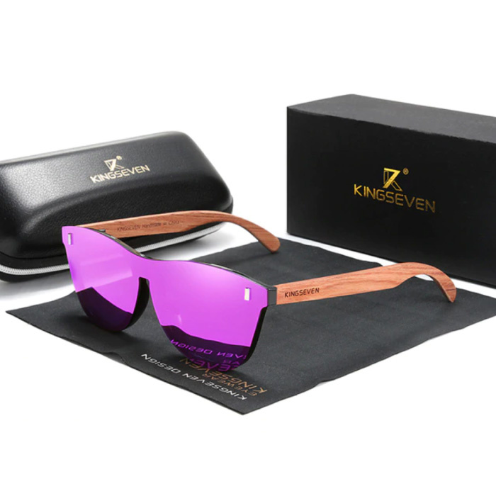 Luksusowe okulary przeciwsłoneczne z drewnianą oprawką - UV400 i filtrem polaryzacyjnym dla kobiet - różowe