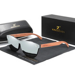 Kingseven Gafas de sol de lujo con marco de madera - UV400 y filtro polarizador para mujer - Plateado