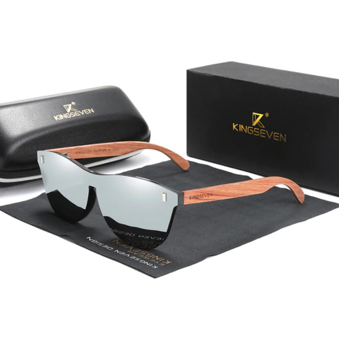 Luksusowe okulary przeciwsłoneczne z drewnianą oprawką - UV400 i filtrem polaryzacyjnym dla kobiet - srebrne