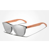 Kingseven Gafas de sol de lujo con marco de madera - UV400 y filtro polarizador para mujer - Plateado