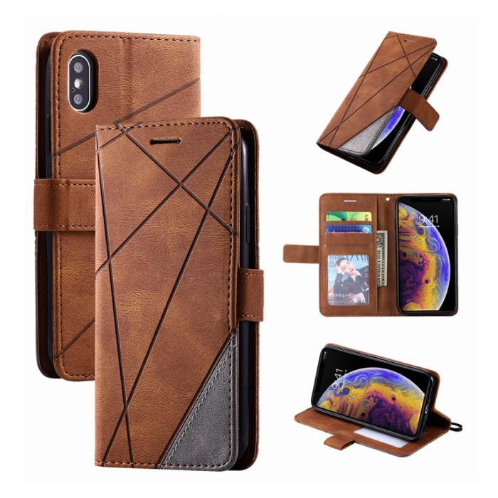 Xiaomi Redmi 9C Flip Case - Leren Portefeuille PU Leer Wallet Cover Cas Hoesje Bruin