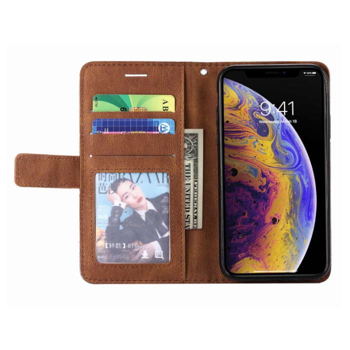 Stuff Certified® Étui à rabat Xiaomi Redmi Note 8T - Portefeuille en cuir Étui portefeuille en cuir PU Marron