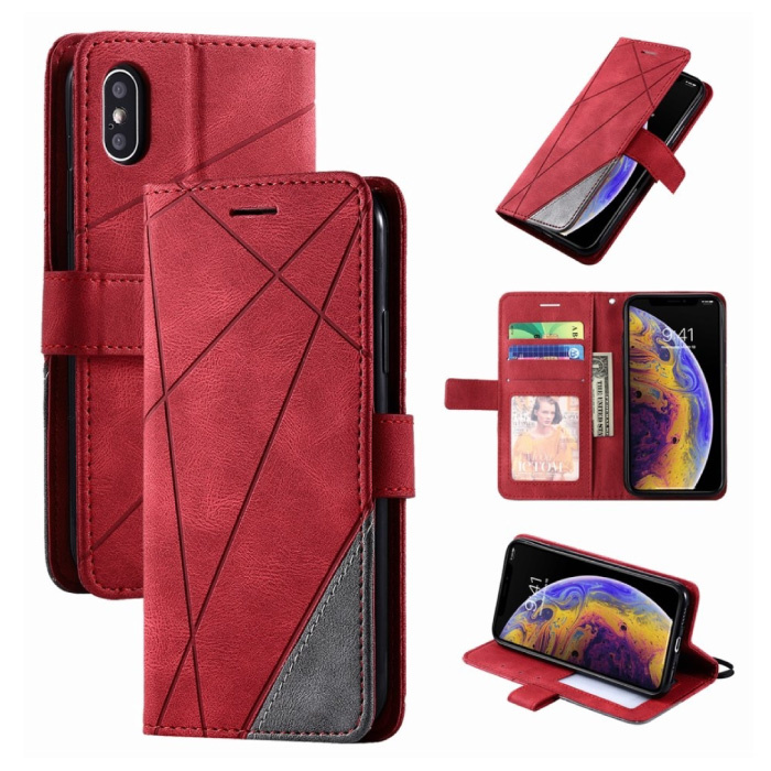 Custodia a conchiglia per Xiaomi Redmi Note 7 - Custodia a portafoglio in pelle PU Custodia a portafoglio in pelle rossa