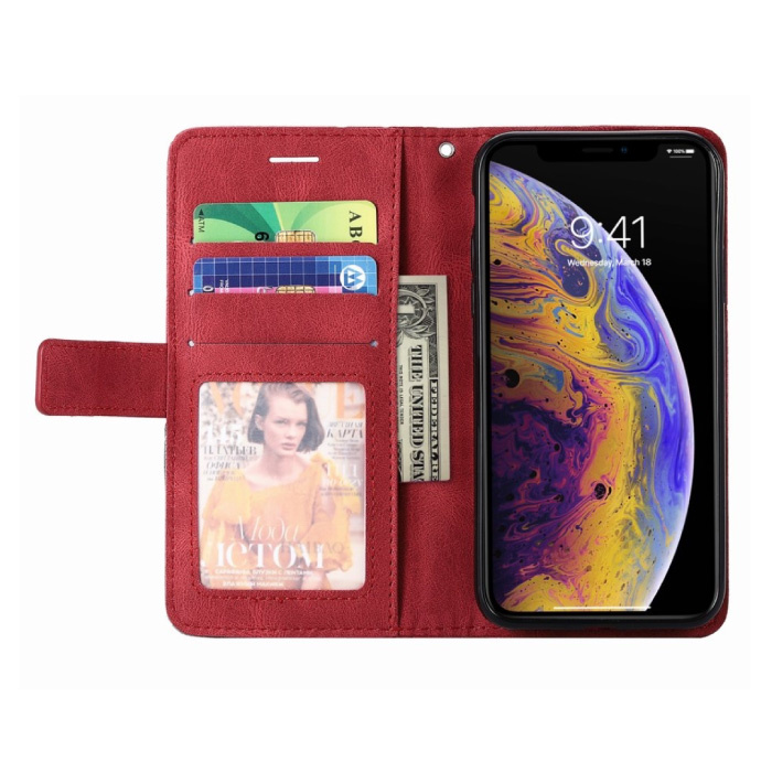 Stuff Certified® Étui à rabat Xiaomi Redmi Note 9 Pro Max - Portefeuille en cuir Étui portefeuille en cuir PU Rouge