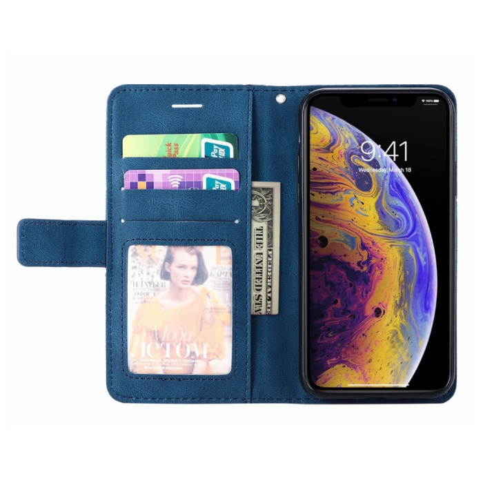 Stuff Certified® Étui à rabat Xiaomi Redmi Note 7 Pro - Portefeuille en cuir Étui portefeuille en cuir PU Bleu