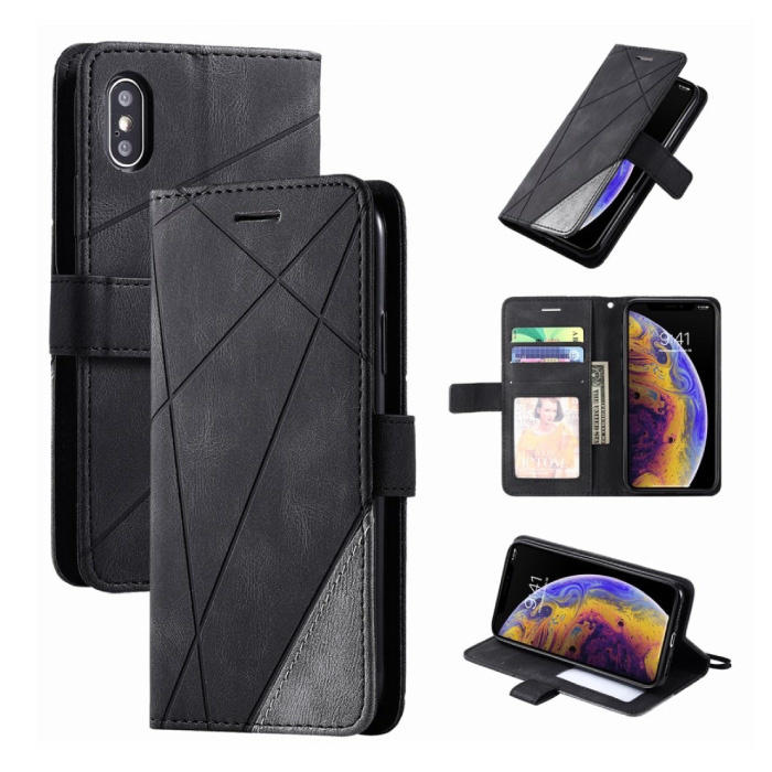 Xiaomi Redmi Note 9 Flip Case - Leren Portefeuille PU Leer Wallet Cover Cas Hoesje Zwart