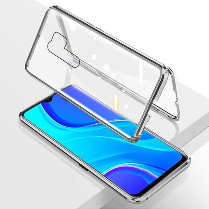 Xiaomi Redmi 8A Magnetic 360 ° Case with Tempered Glass - Full Body Cover Case + Screen Protector Silver