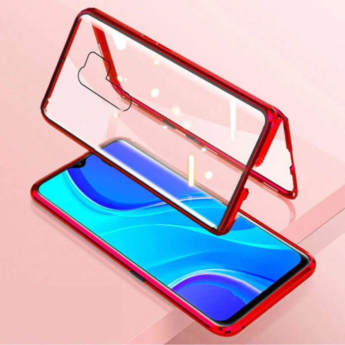 Custodia magnetica a 360 ° per Xiaomi Redmi Note 7 con vetro temperato - Custodia per tutto il corpo + protezione per lo schermo rossa