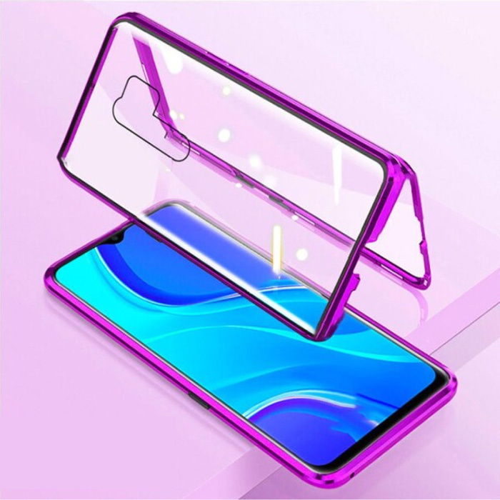 Xiaomi Mi A3 Lite Magnetische 360 ° -Hülle mit gehärtetem Glas - Ganzkörperhülle + Displayschutz lila