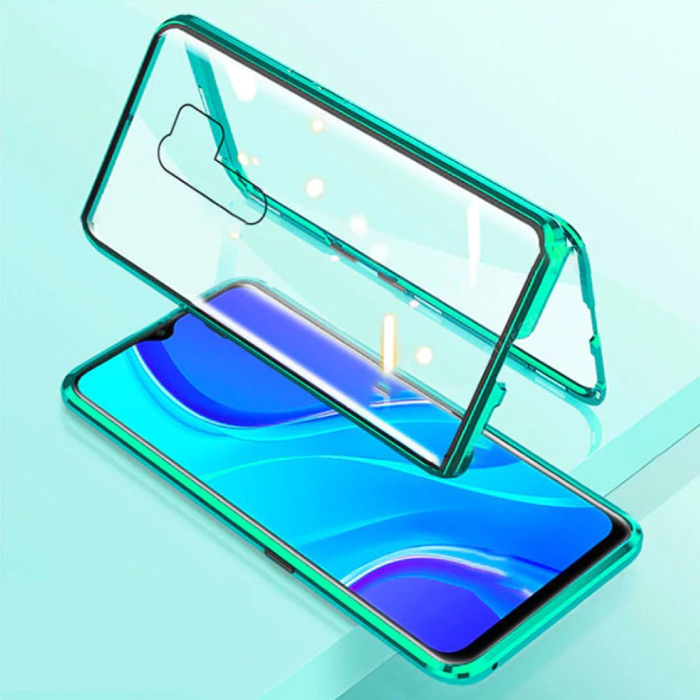 Custodia magnetica a 360 ° per Xiaomi Mi A3 con vetro temperato - Custodia per tutto il corpo + protezione per lo schermo verde