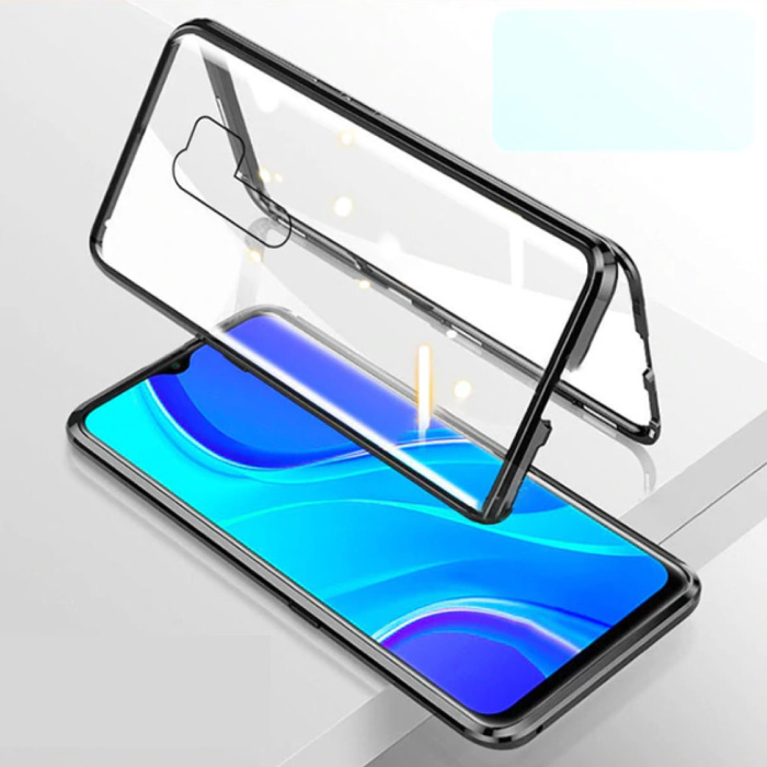 Xiaomi Redmi 9C Magnetic 360 ° Case with Tempered Glass - Full Body Cover Case + Screen Protector Black