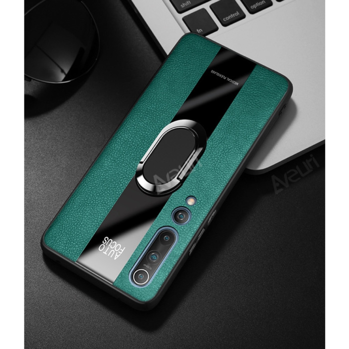 Skórzane etui Xiaomi Redmi K30 - magnetyczne etui pokrowiec Cas Green + podpórka