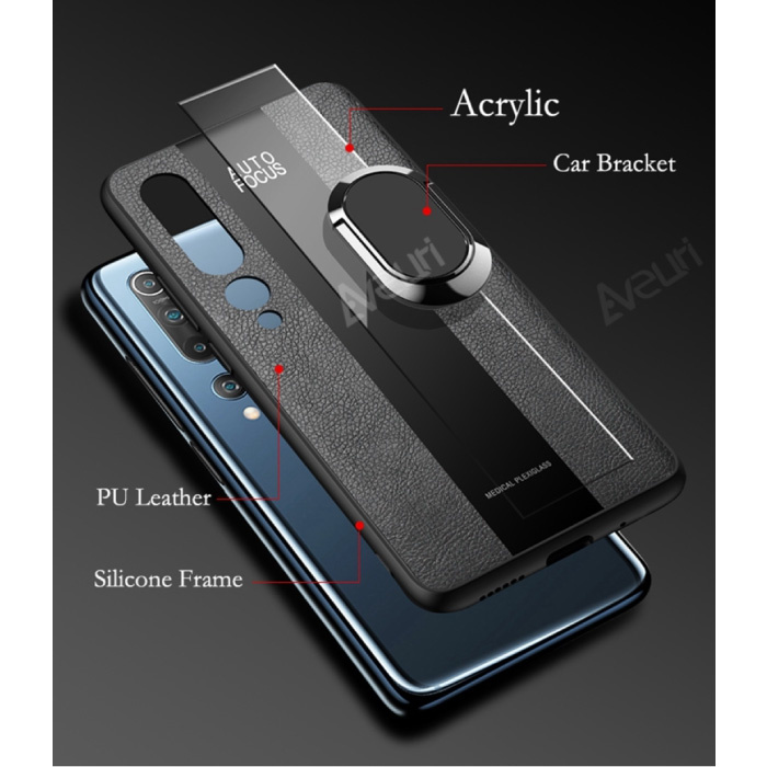 Aveuri Xiaomi Redmi Note 5 Pro Leather Case - Magnetic Case Cover Cas TPU Black + Kickstand