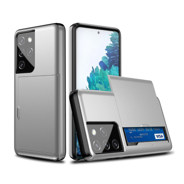 VRSDES Samsung Galaxy S20 - Funda con ranura para tarjeta tipo cartera Funda Business Silver