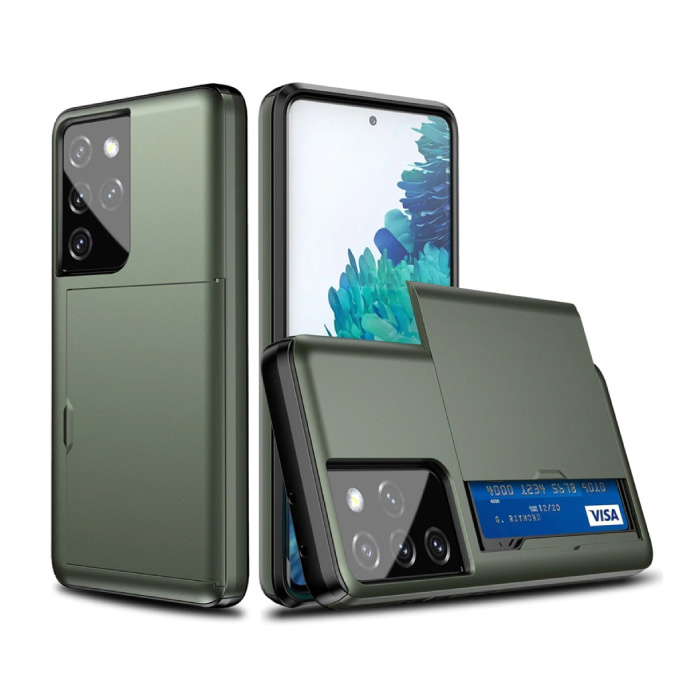 Samsung Galaxy M30 - Custodia con custodia per scheda a portafoglio, custodia business verde scuro