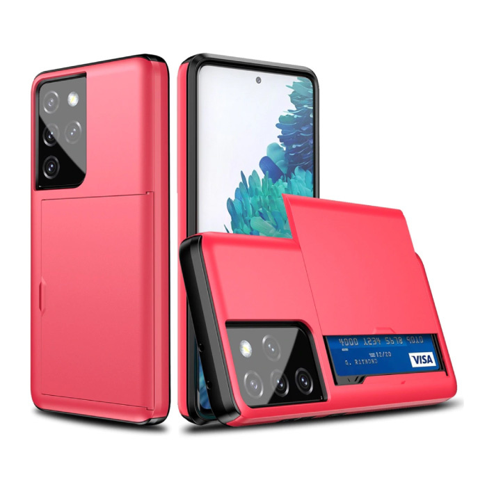 Samsung Galaxy J3 - Custodia a portafoglio con copertura per slot per schede Business Red