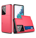 VRSDES Samsung Galaxy S10 Plus - Wallet Card Slot Cover Case Case Business Red