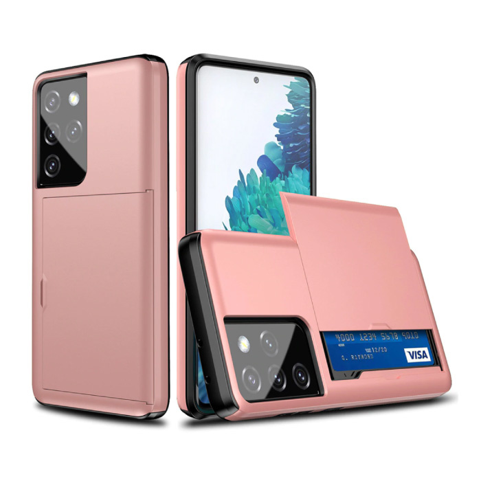 VRSDES Samsung Galaxy A20 - Wallet Card Slot Cover Case Case Business Pink