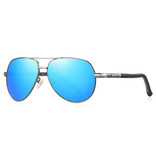 Barcur Occhiali da sole vintage Shades - Occhiali da pilota in lega di acciaio inossidabile con UV400 e filtro polarizzante per uomo - Blu