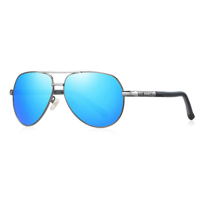 Occhiali da sole vintage Shades - Occhiali da pilota in lega di acciaio inossidabile con UV400 e filtro polarizzante per uomo - Blu