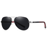 Barcur Vintage Shades Zonnebril - Roestvrij Staal Legering Pilotenbril met UV400 en Polarisatie Filter voor Mannen - Zwart-Zilver