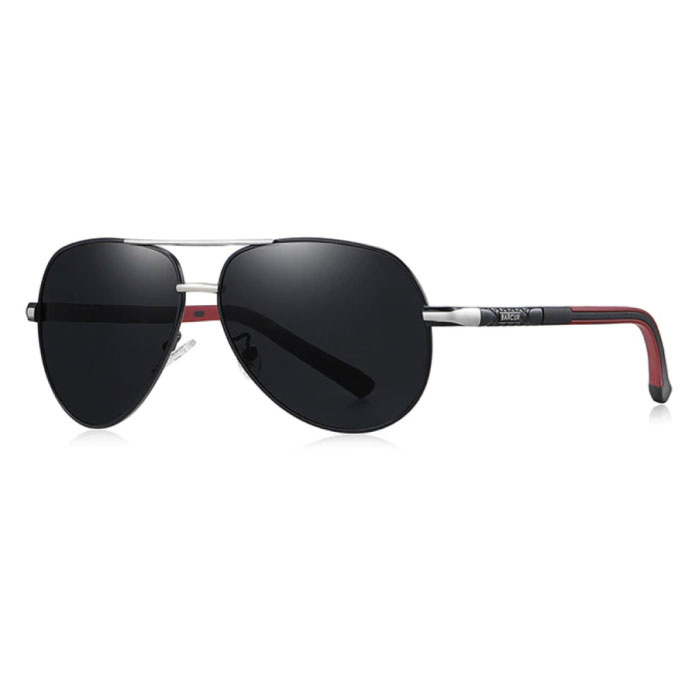 Vintage Shades Sonnenbrille - Pilotbrille aus Edelstahllegierung mit UV400 und Polarisationsfilter für Herren - Schwarz-Silber
