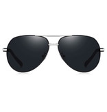 Barcur Gafas de sol Vintage Shades - Gafas piloto de aleación de acero inoxidable con UV400 y filtro polarizador para hombre - Negro-Plata