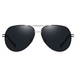 Barcur Lunettes de soleil Vintage Shades - Lunettes de pilote en alliage d'acier inoxydable avec UV400 et filtre polarisant pour homme - Noir-Argent