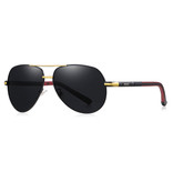 Barcur Vintage Shades Zonnebril - Roestvrij Staal Legering Pilotenbril met UV400 en Polarisatie Filter voor Mannen - Zwart-Goud