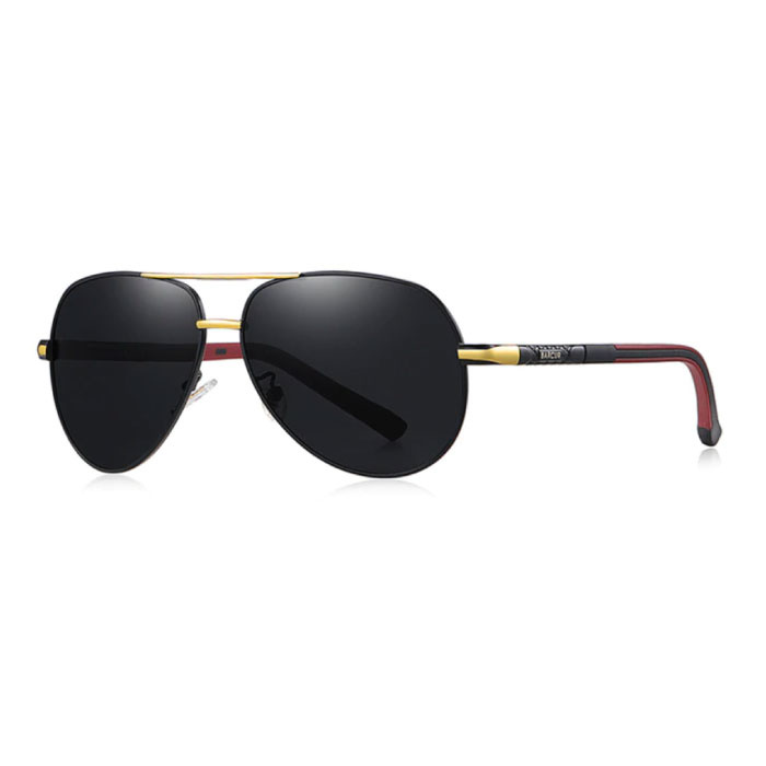 Okulary przeciwsłoneczne Vintage Shades - Okulary pilotażowe ze stopu stali nierdzewnej z UV400 i filtrem polaryzacyjnym dla mężczyzn - czarno-złote