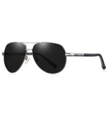 Barcur Okulary przeciwsłoneczne Vintage Shades - Gogle pilotowe ze stopu stali nierdzewnej z filtrem UV400 i polaryzacyjnym dla mężczyzn - czarno-szare