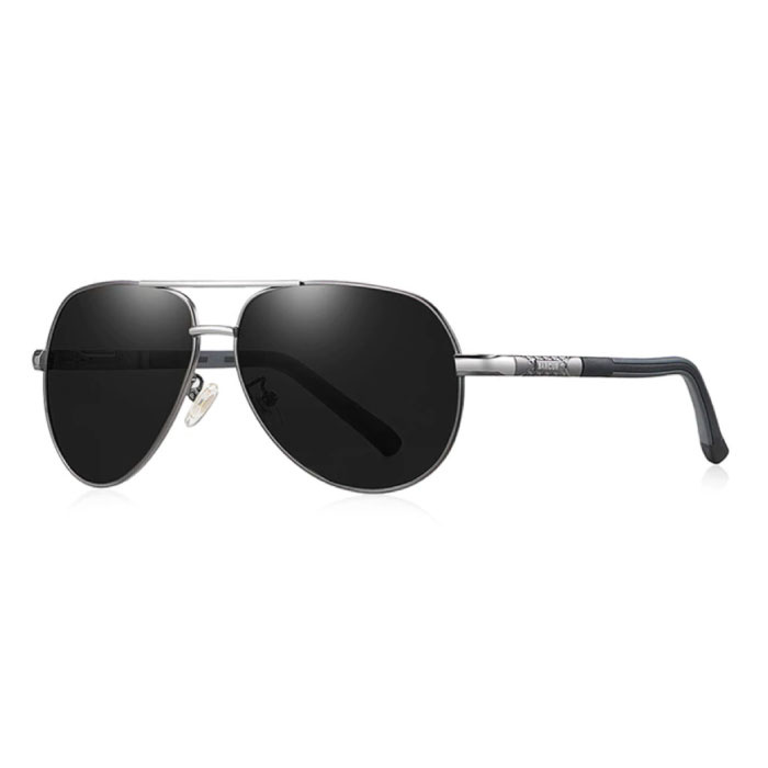 Gafas de sol Vintage Shades - Gafas piloto de aleación de acero inoxidable con UV400 y filtro polarizador para hombre - Negro-Gris