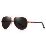 Barcur Lunettes de soleil Vintage Shades - Lunettes de pilote en alliage d'acier inoxydable avec filtre UV400 et polarisant pour homme - Noir-Rouge