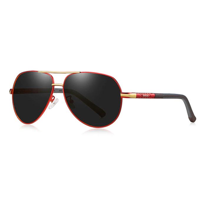 Vintage Shades Sonnenbrille - Pilotbrille aus Edelstahllegierung mit UV400 und Polarisationsfilter für Herren - Schwarz-Rot