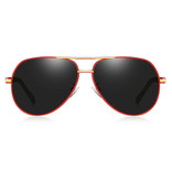 Barcur Gafas de sol Vintage Shades - Gafas piloto de aleación de acero inoxidable con UV400 y filtro de polarización para hombre - Negro-Rojo