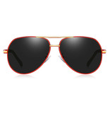 Barcur Lunettes de soleil Vintage Shades - Lunettes de pilote en alliage d'acier inoxydable avec filtre UV400 et polarisant pour homme - Noir-Rouge