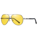 Barcur Lunettes de soleil Vintage Shades - Lunettes de pilote en alliage d'acier inoxydable avec UV400 et filtre polarisant pour homme - Jaune