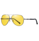 Barcur Occhiali da sole vintage Shades - Occhiali pilota in lega di acciaio inossidabile con UV400 e filtro polarizzante per uomo - Giallo