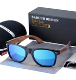 Barcur Lunettes de soleil en bois de noyer - Protection UV400 et filtre polarisant pour hommes et femmes - Bleues