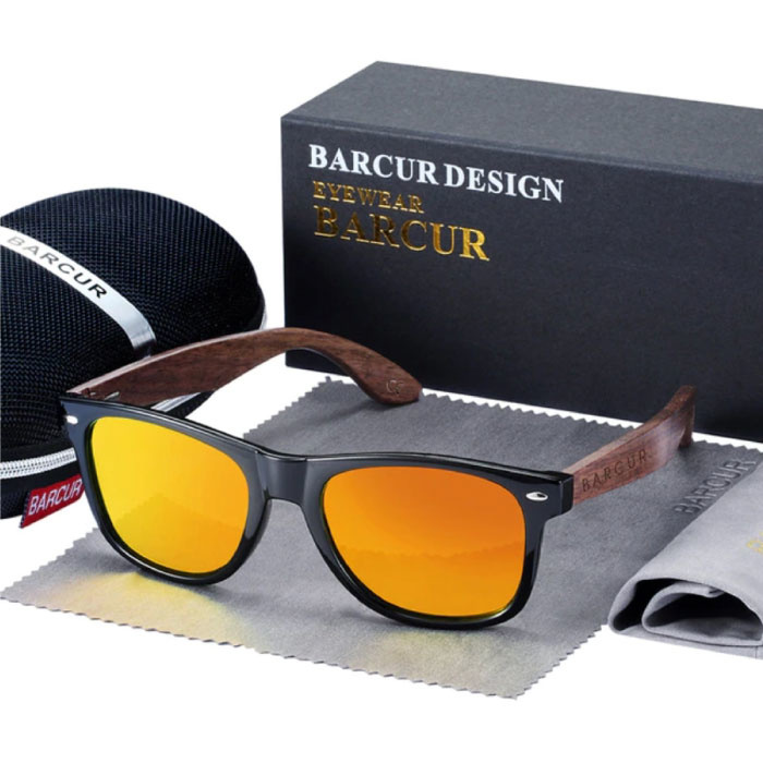 Barcur Occhiali da sole in legno di noce - Protezione UV400 e filtro polarizzatore per uomo e donna - Arancione