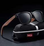 Barcur Walnut Sunglasses with Wooden Box - UV400 and Polaroid Filter for Men and Women - Black