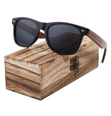 Barcur Walnut Sunglasses with Wooden Box - UV400 and Polaroid Filter for Men and Women - Black