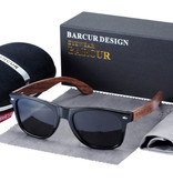 Barcur Sunglasses Walnut Wood - UV400 and Polaroid Filter for Men and Women - Black