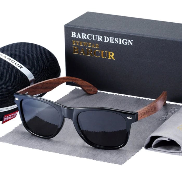 Gafas de sol de madera de nogal - Protección UV400 y filtro polarizador para hombre y mujer - Negras