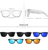Barcur Gafas de sol color nogal con estuche de madera - Protección UV400 y filtro polarizador para hombre y mujer - Azul