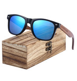 Barcur Lunettes de soleil en noyer avec boîte en bois - Filtre UV400 et Polaroid pour homme et femme - Bleu