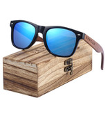 Barcur Walnut Sunglasses with Wooden Box - UV400 and Polaroid Filter for Men and Women - Blue