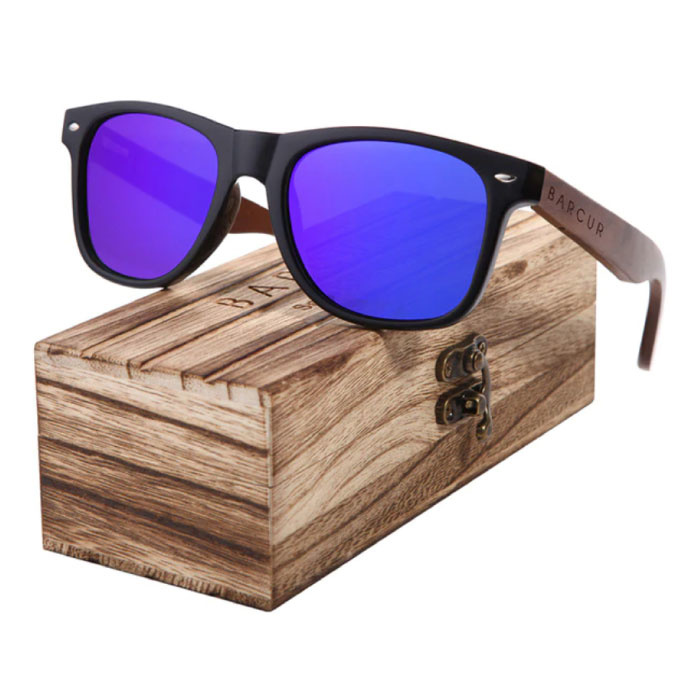 Gafas de sol de nogal con caja de madera - UV400 y filtro Polaroid para hombres y mujeres - Morado